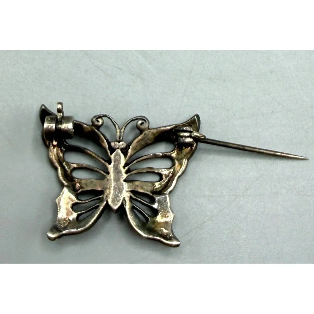Vintage 925 Sterling Silver Marcasite Butterfly Brooch Pin Art Deco Style 5.68g